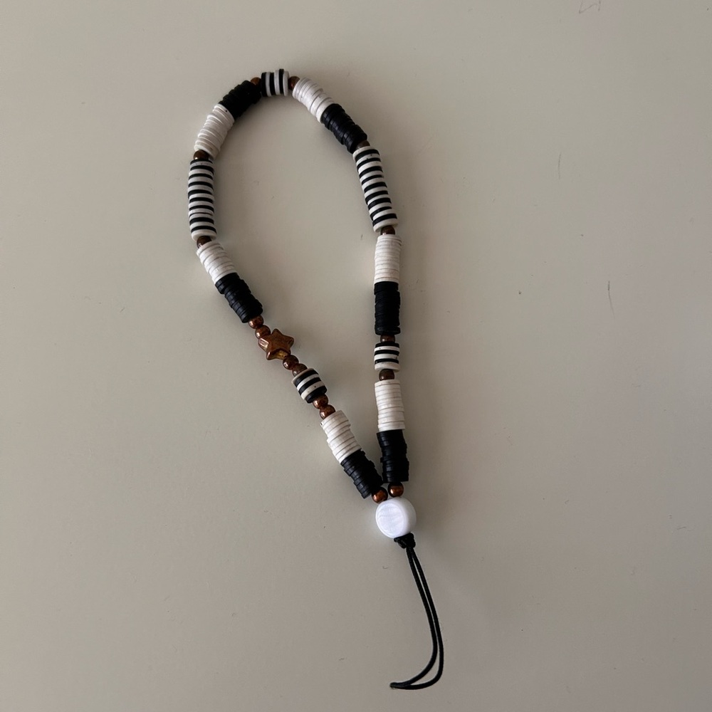 Black and White Beaded Phone Charm